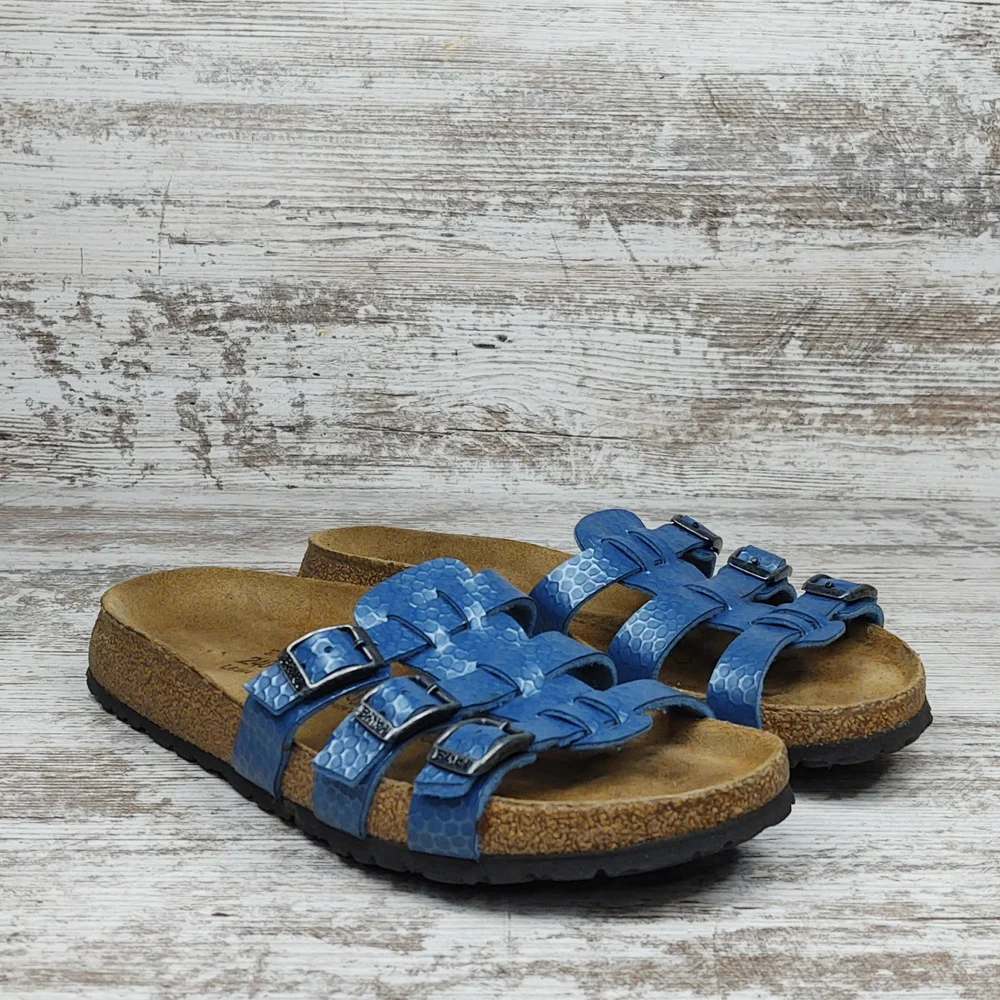 🟦Sz 37 Like New Birkenstock Blue Triple Strap Slide Sandal - Picture 9 of 16